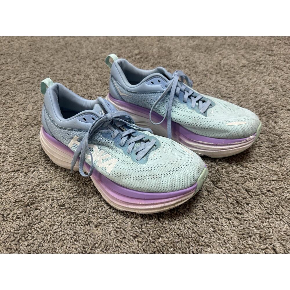 HOKA ONE ONE Bondi 8 Running Shoes Chalk Violet Pastel Lilac Sneaker Sz 8 Wide - Picture 2 of 11